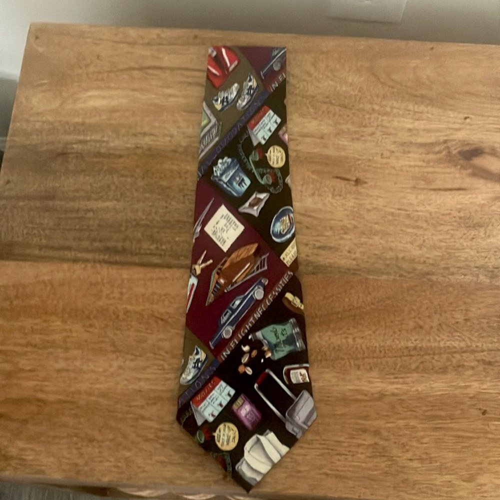 Nostalgic 1994 Nicole Miller Silk Tie In-Flight Necessities 90s Travel - Picture 7 of 13